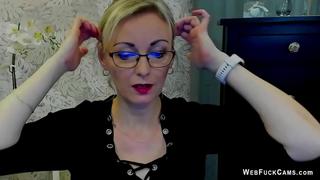 German amateur blonde MILF with glasses on webcam