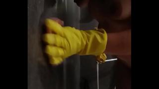 Hot milf cleaning bathroom